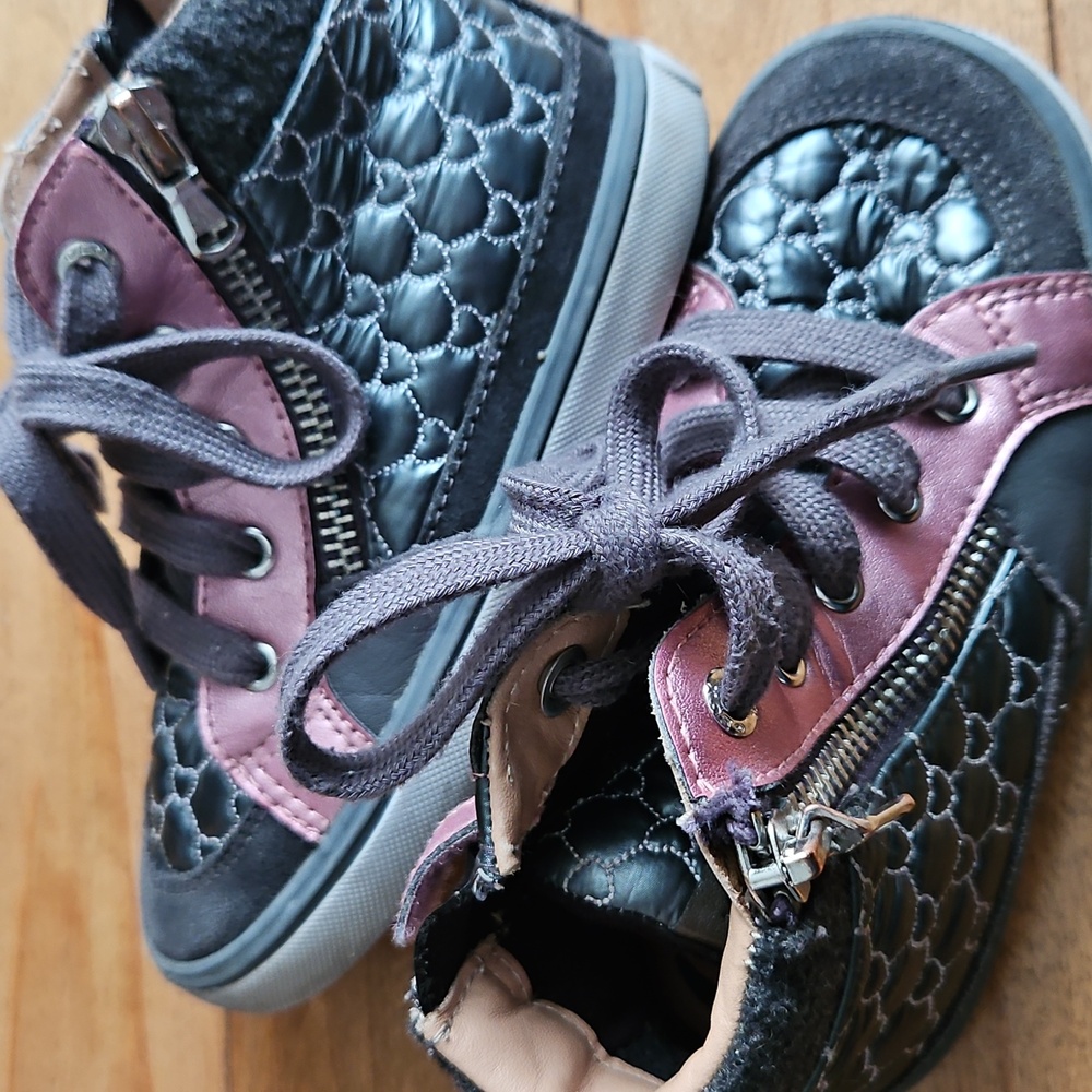Geox size 8.5 girl's zip grey and pink high-top shoes - Picture 6 of 9